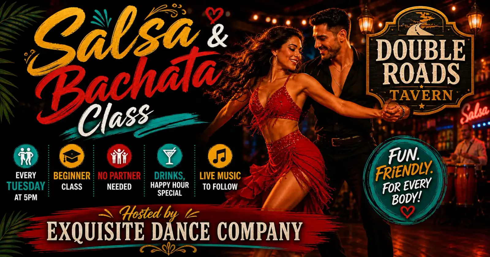 People dancing salsa and bachata at a lively event.
