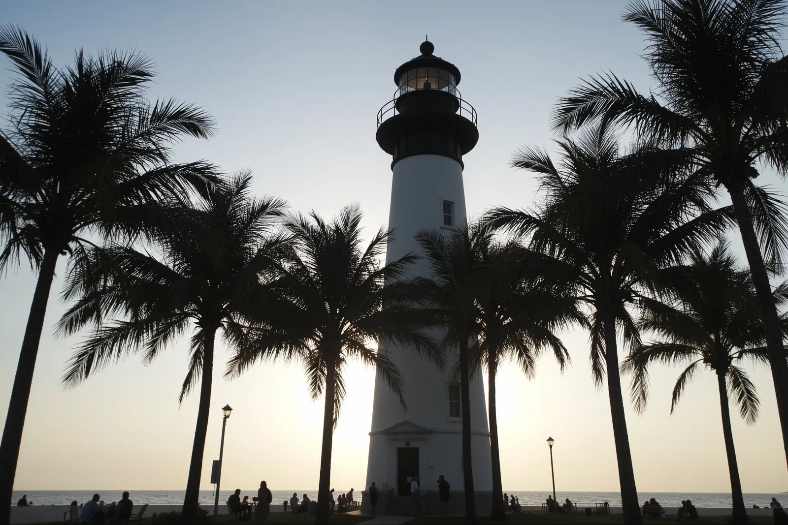 People enjoying coffee and learning about conservation projects at the Jupiter Inlet Lighthouse.