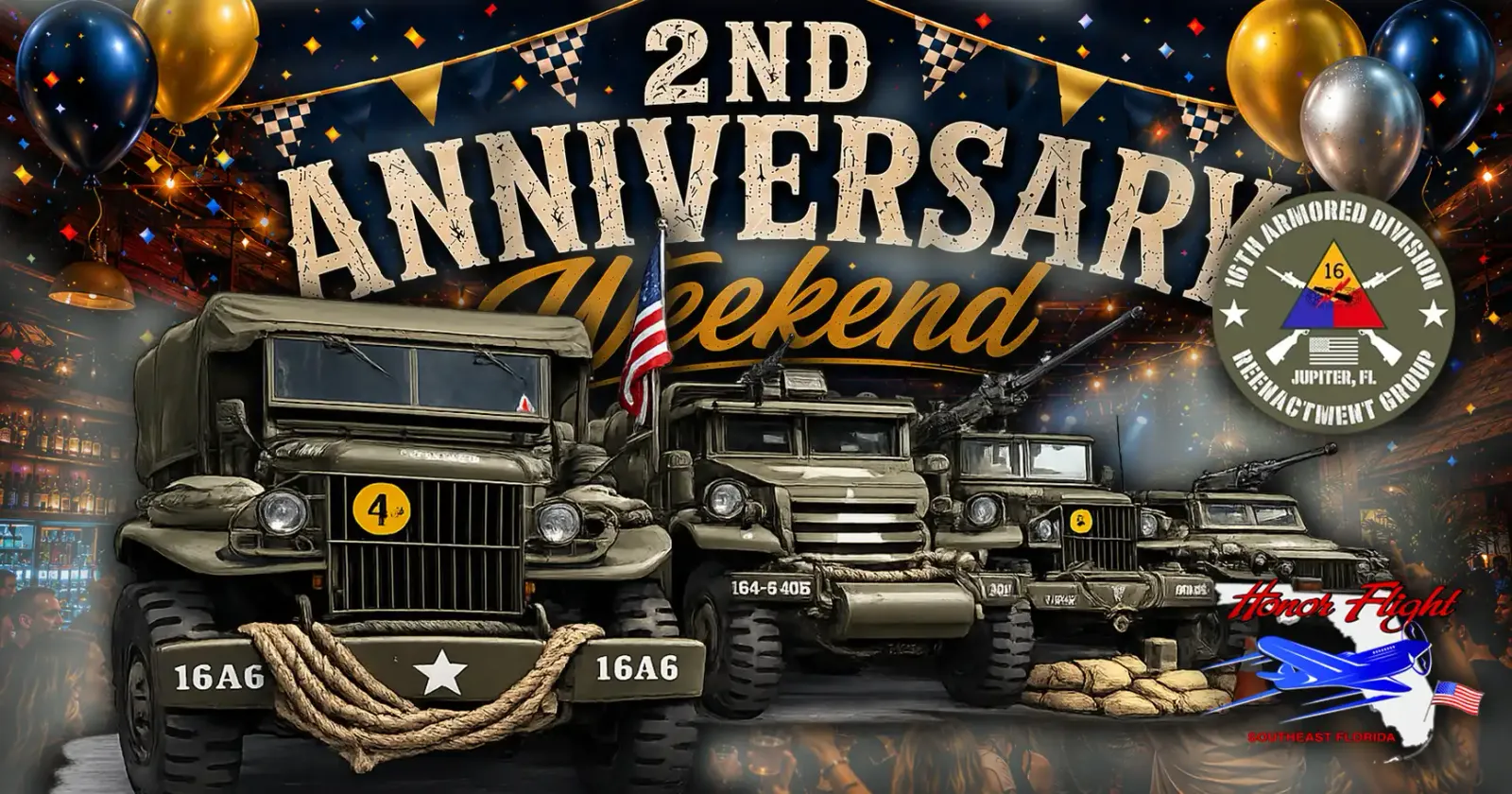 A display of World War 2 military vehicles at Double Roads Tavern.