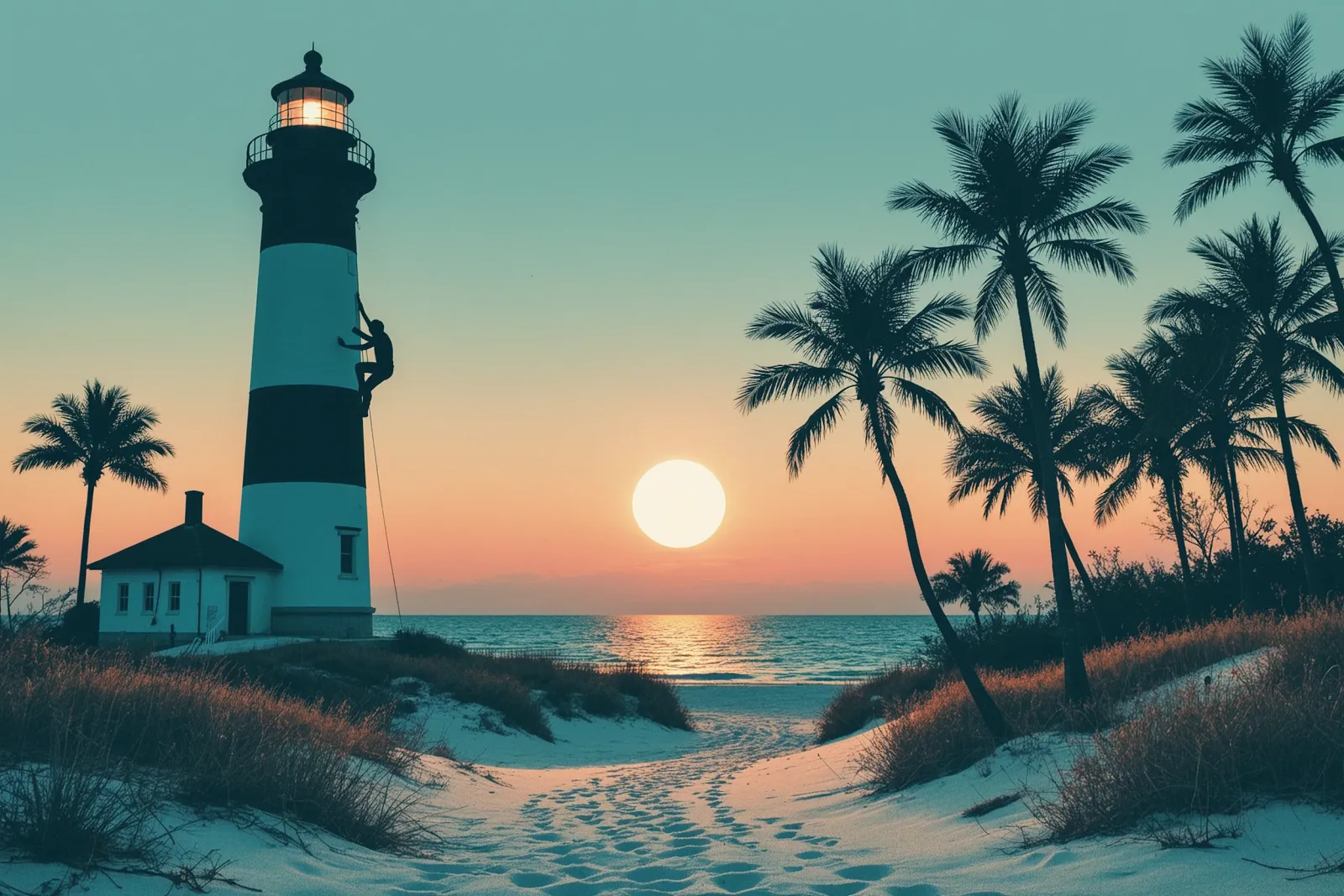 A view of the sunset and moonrise from the top of the Jupiter Inlet Lighthouse.