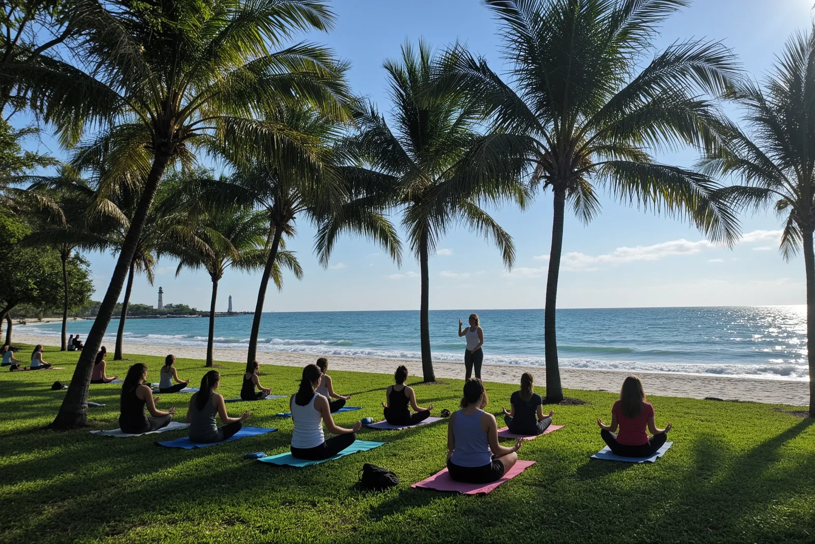 People practicing yoga in an outdoor, natural setting