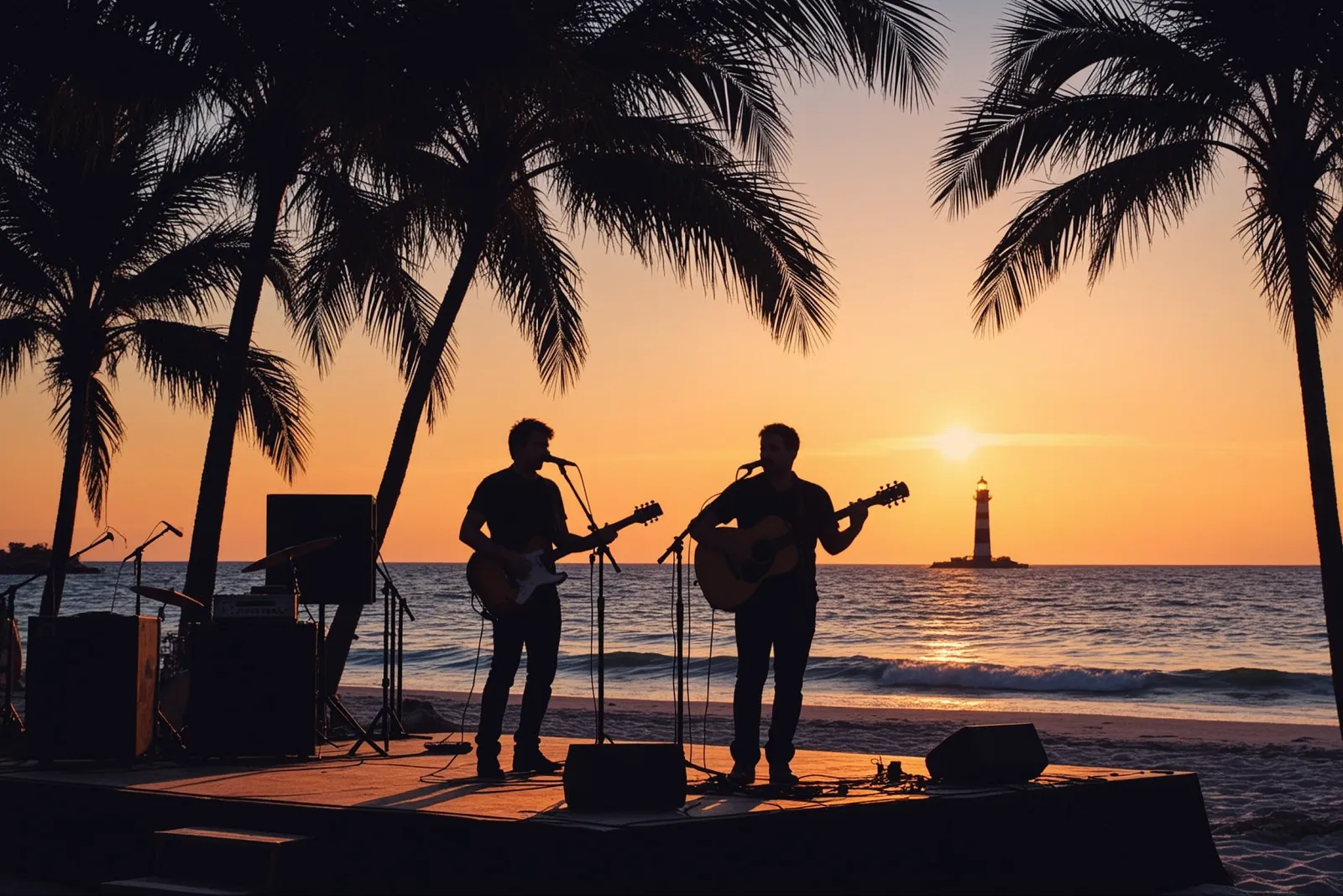 A stage set up for a live acoustic performance at Square Grouper.