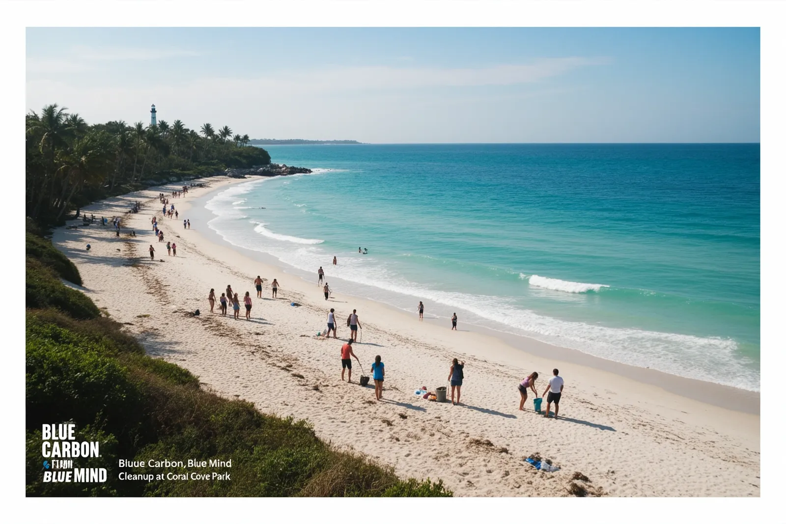 Volunteers cleaning up the beach at Coral Cove Park
