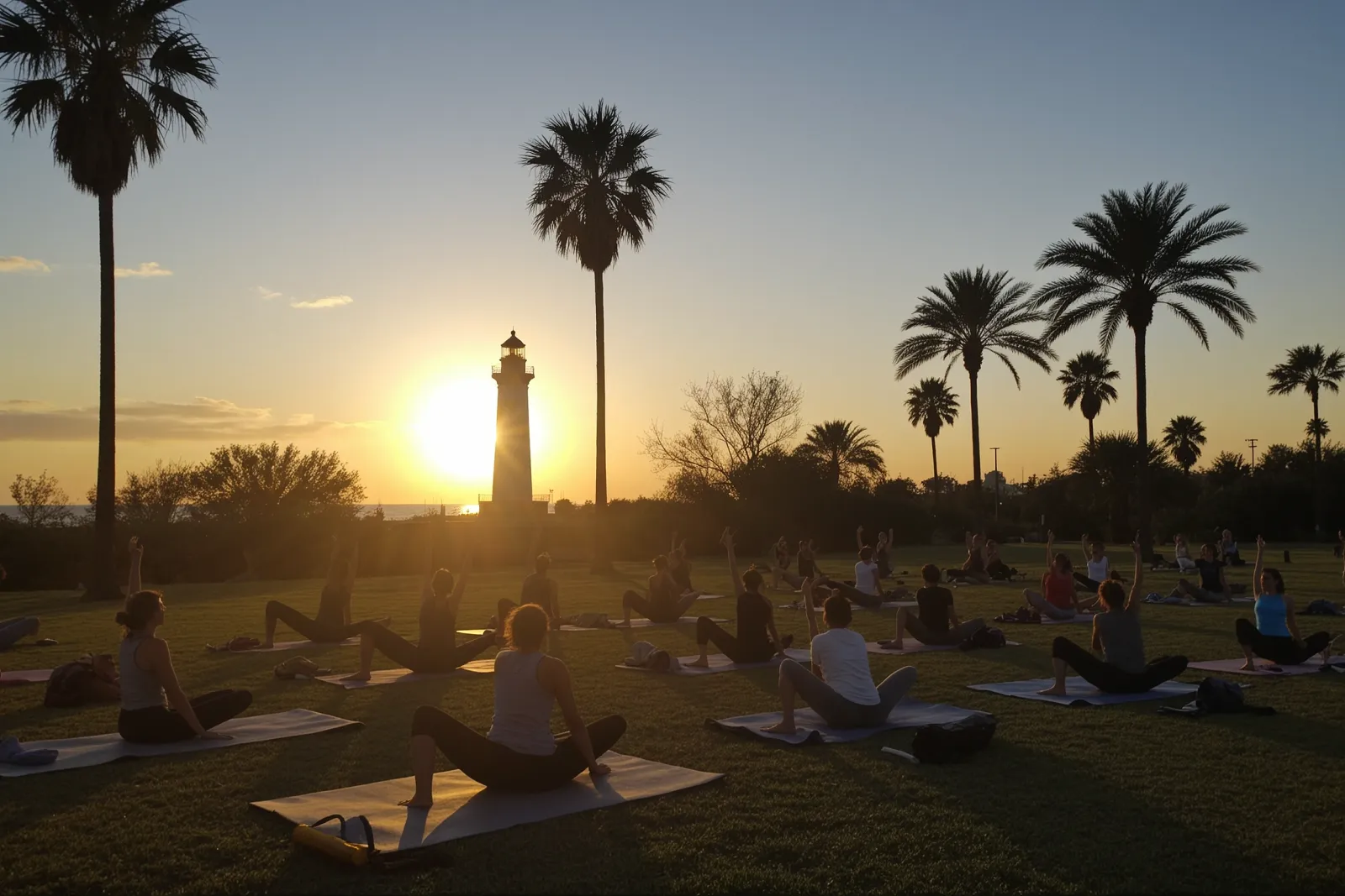 Participants doing Pilates in an outdoor setting at Rocky Pines Road