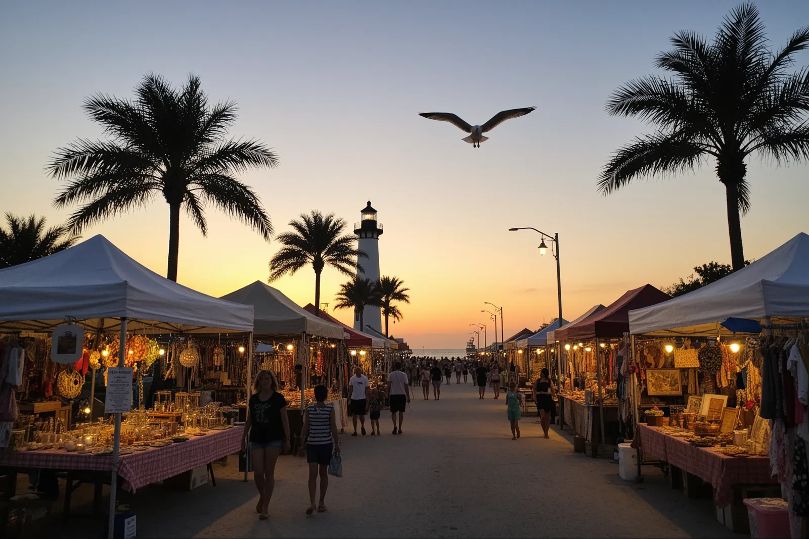 Artisan vendors and local artists displaying their handcrafted goods along the Juno Beach coastline.