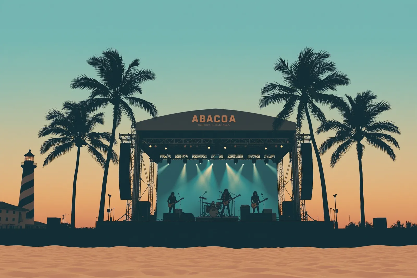 A stage set up for a KISS tribute concert at the Abacoa Amphitheater.