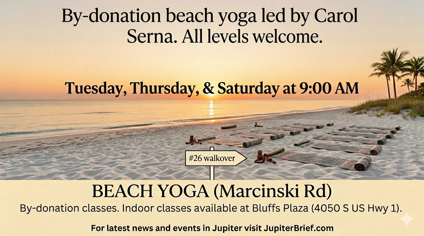 People practicing yoga on the beach at Marcinski Road Beach Access